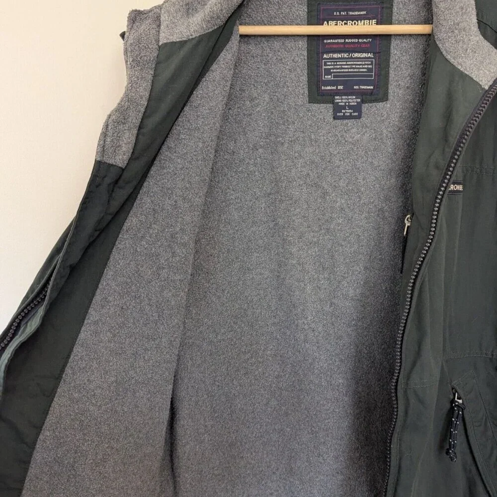 Vintage Abercrombie & Fitch Vest‎ Mens L Green Nylon Fleece Lined Y2K